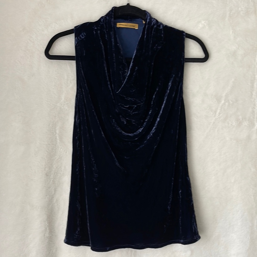 Donna Karan Signature Velvet Sleeveless Draped Neck Top Size M